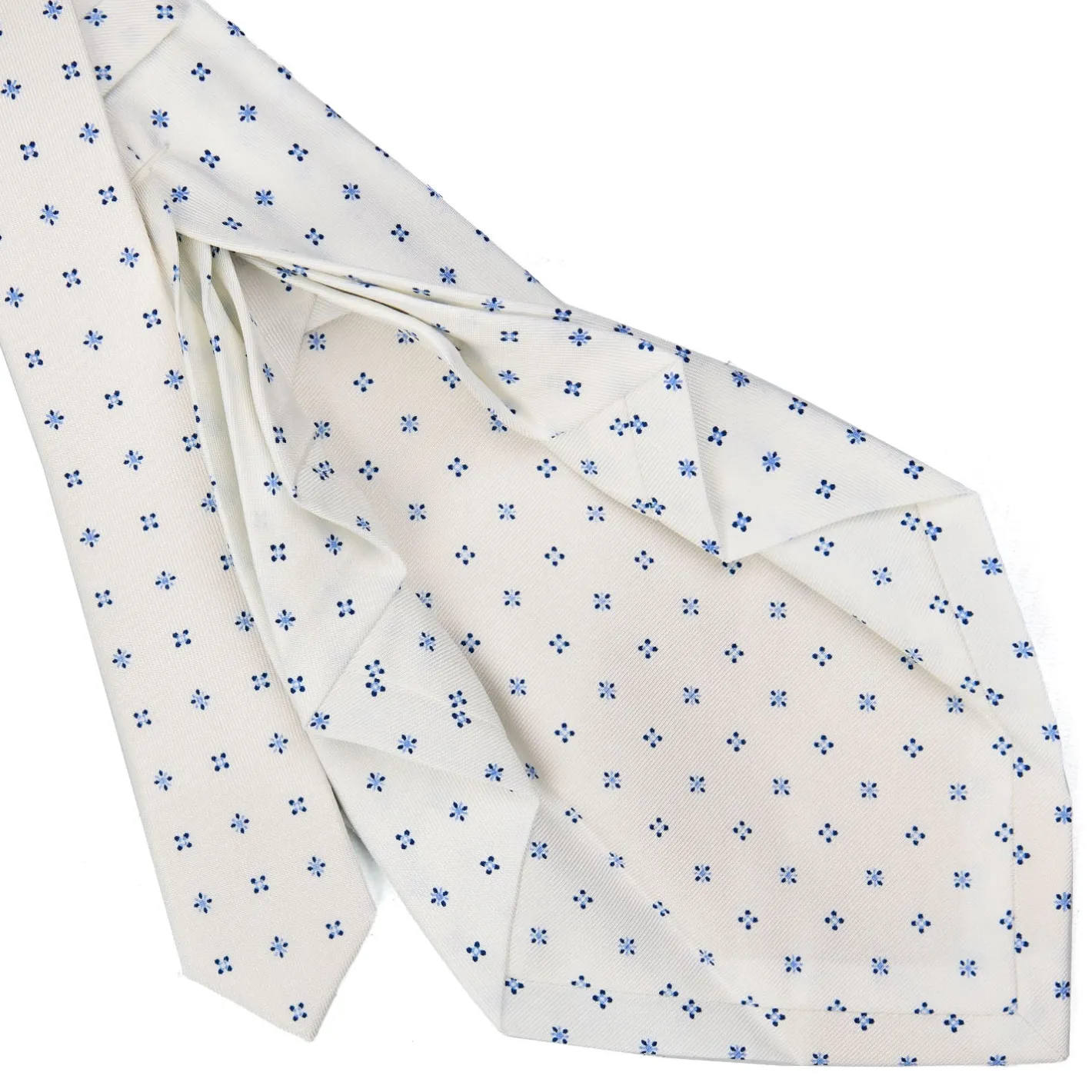 E.Marinella CRAVATTA SARTORIALE 9 PIEGHE IN SETA BIANCA Microfantasia fiore Discount
