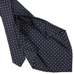 E.Marinella CRAVATTA SARTORIALE 9 PIEGHE IN SETA BLU SCURO Microfantasia fiore Hot
