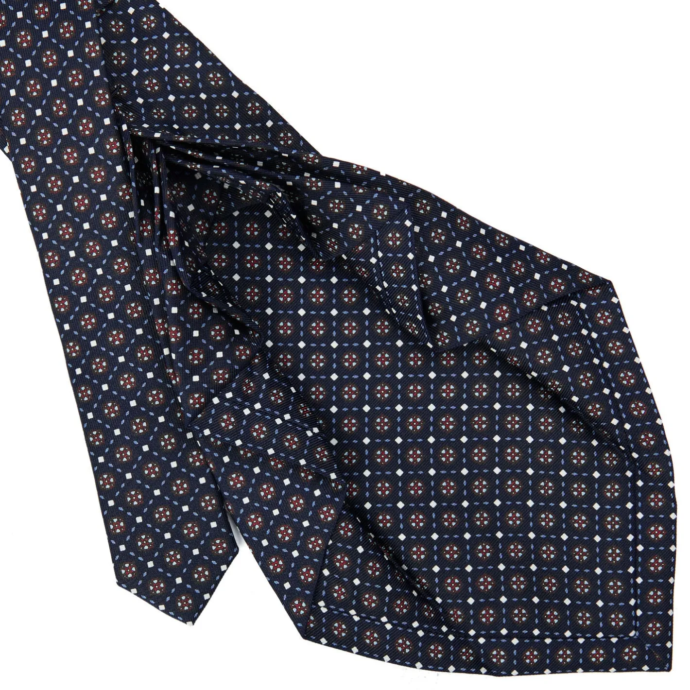 E.Marinella CRAVATTA SARTORIALE 9 PIEGHE IN SETA BLU SCURO Microfantasia fiore Hot