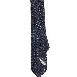 E.Marinella CRAVATTA SARTORIALE 9 PIEGHE IN SETA BLU SCURO Microfantasia fiore Hot