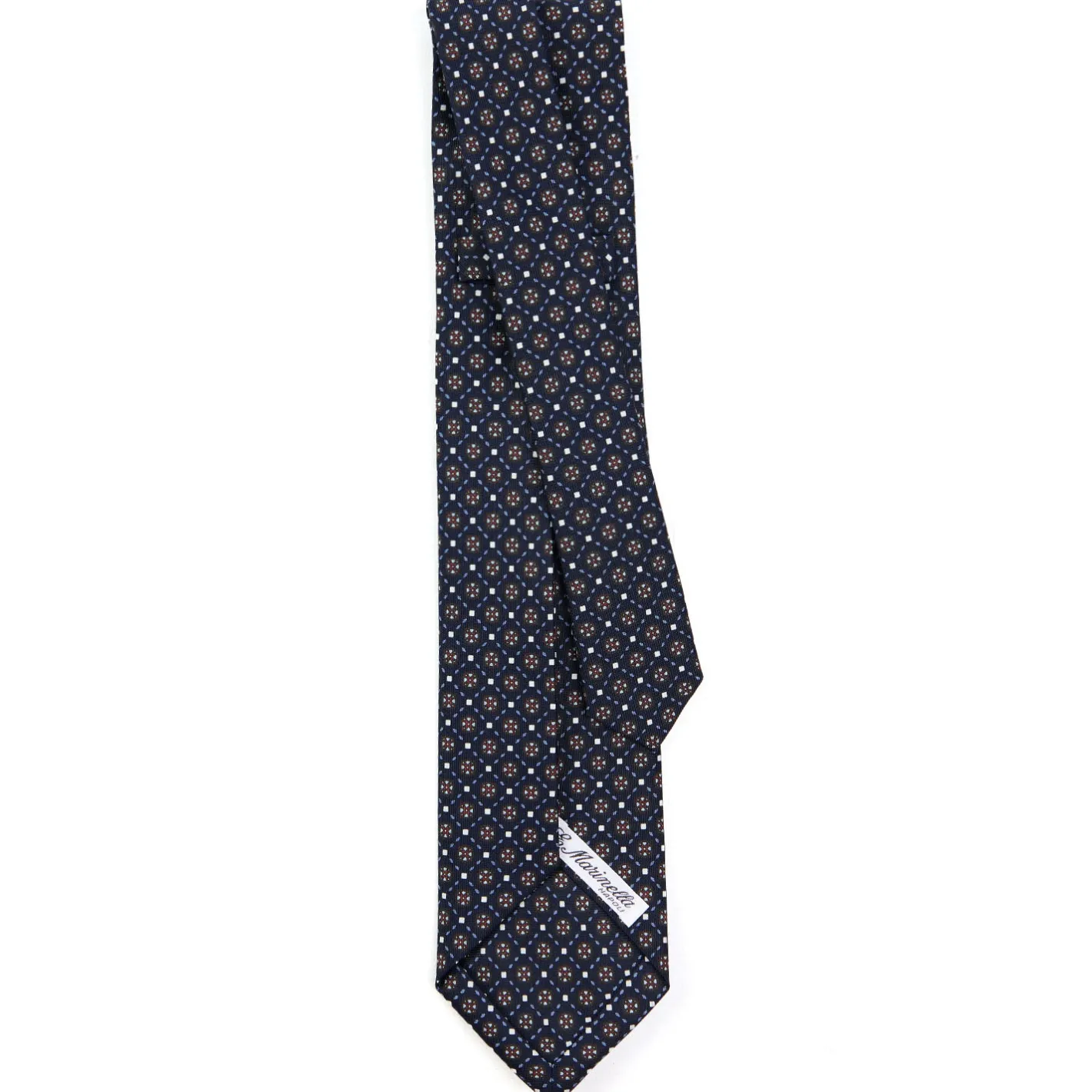 E.Marinella CRAVATTA SARTORIALE 9 PIEGHE IN SETA BLU SCURO Microfantasia fiore Hot