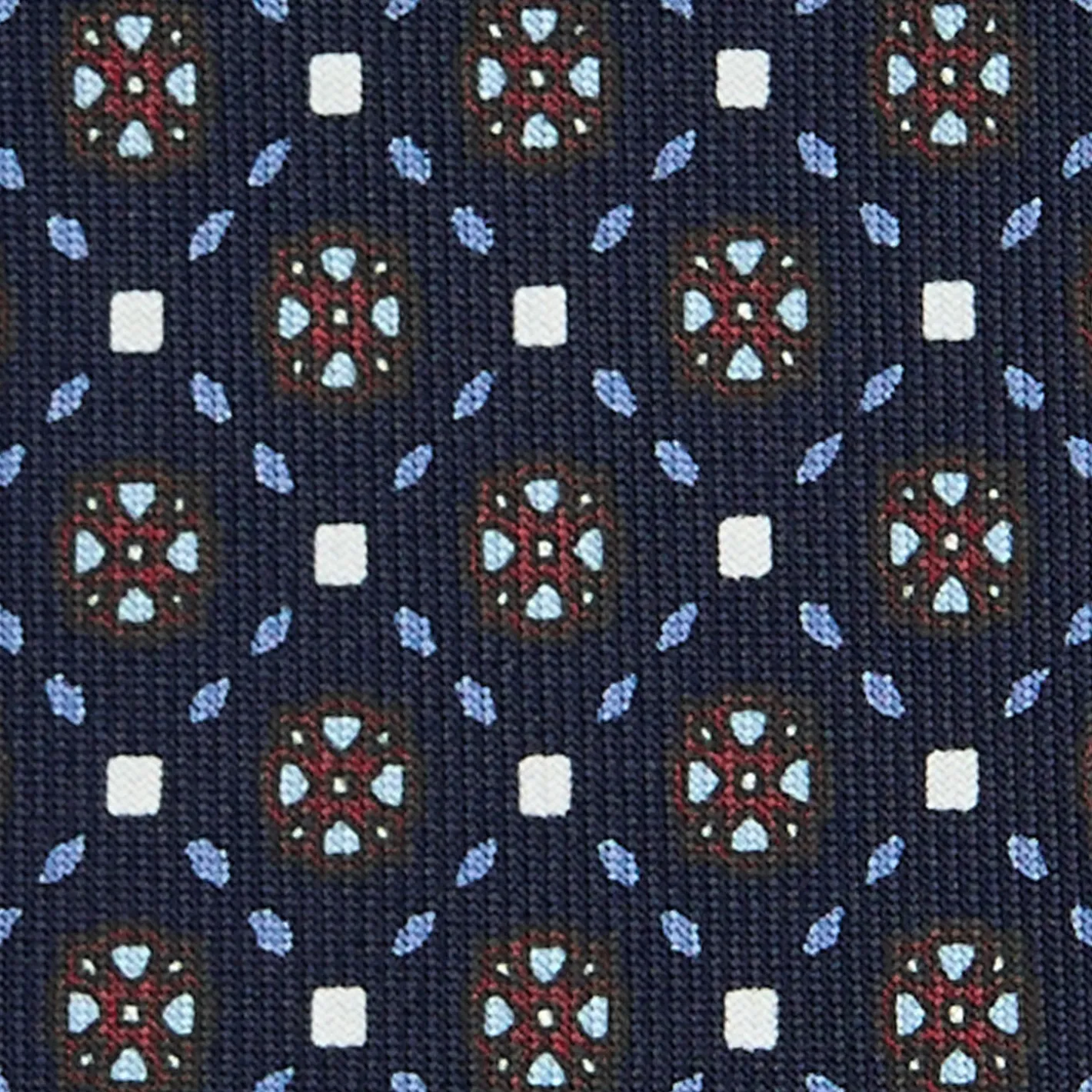 E.Marinella CRAVATTA SARTORIALE 9 PIEGHE IN SETA BLU SCURO Microfantasia fiore Hot
