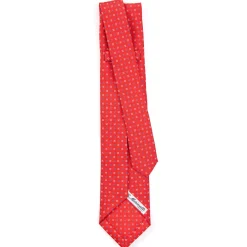 E.Marinella CRAVATTA SARTORIALE 9 PIEGHE IN SETA ROSSA Microfantasia fiore Clearance