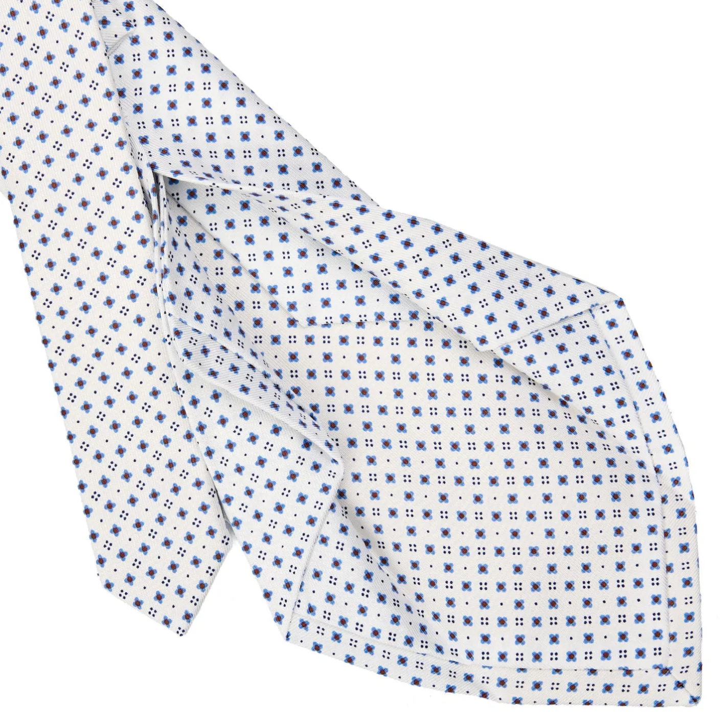E.Marinella CRAVATTA SARTORIALE 5 PIEGHE IN SETA BIANCA Microfantasia fiore Discount