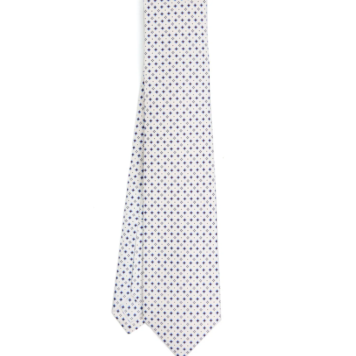 E.Marinella CRAVATTA SARTORIALE 5 PIEGHE IN SETA BIANCA Microfantasia fiore Discount