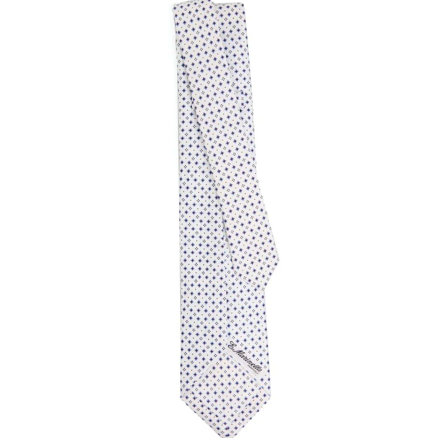 E.Marinella CRAVATTA SARTORIALE 5 PIEGHE IN SETA BIANCA Microfantasia fiore Discount