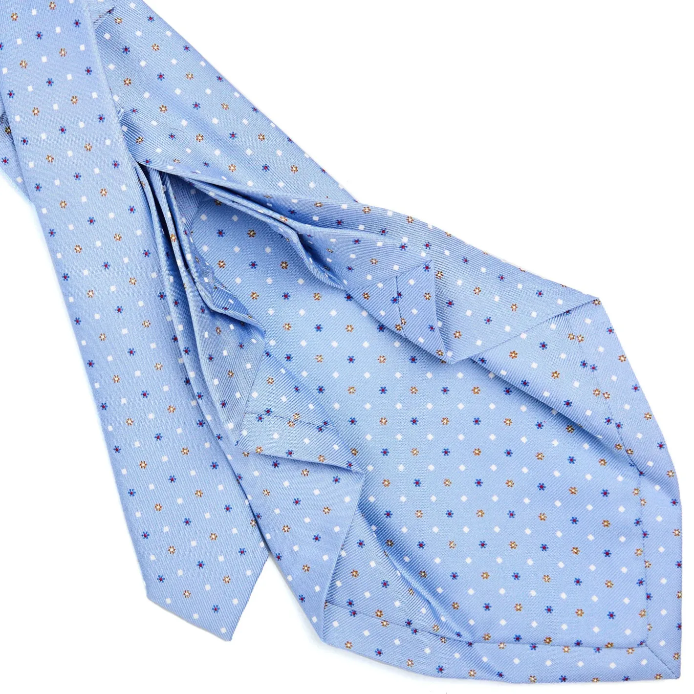E.Marinella CRAVATTA SARTORIALE 9 PIEGHE IN SETA AZZURRA Microfantasia fiore Best