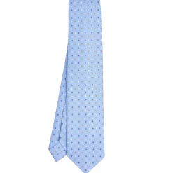 E.Marinella CRAVATTA SARTORIALE 9 PIEGHE IN SETA AZZURRA Microfantasia fiore Best