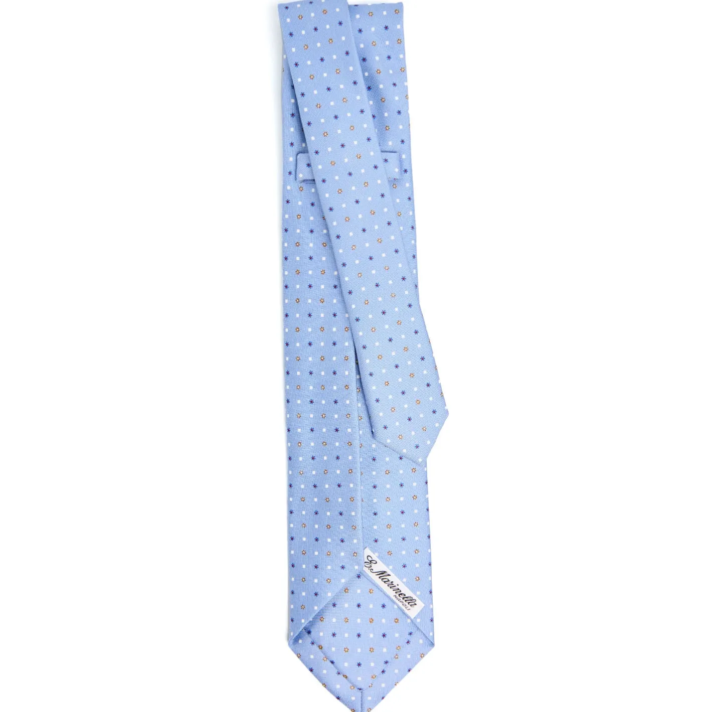 E.Marinella CRAVATTA SARTORIALE 9 PIEGHE IN SETA AZZURRA Microfantasia fiore Best