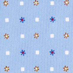 E.Marinella CRAVATTA SARTORIALE 9 PIEGHE IN SETA AZZURRA Microfantasia fiore Best