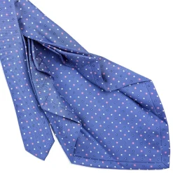 E.Marinella CRAVATTA SARTORIALE 9 PIEGHE IN SETA AZZURRO POLVERE Microfantasia fiore Hot