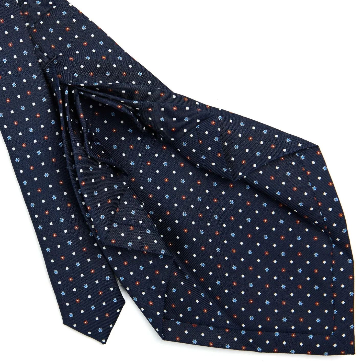 E.Marinella CRAVATTA SARTORIALE 9 PIEGHE IN SETA BLU SCURO Microfantasia fiore Clearance