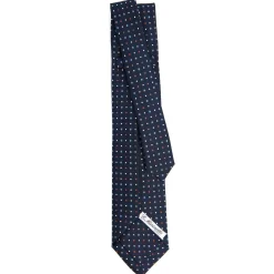 E.Marinella CRAVATTA SARTORIALE 9 PIEGHE IN SETA BLU SCURO Microfantasia fiore Clearance