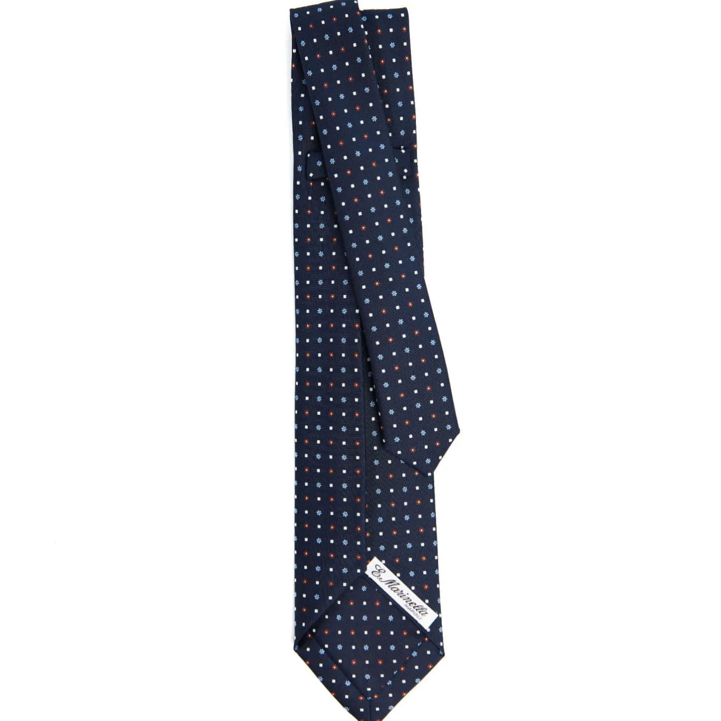 E.Marinella CRAVATTA SARTORIALE 9 PIEGHE IN SETA BLU SCURO Microfantasia fiore Clearance