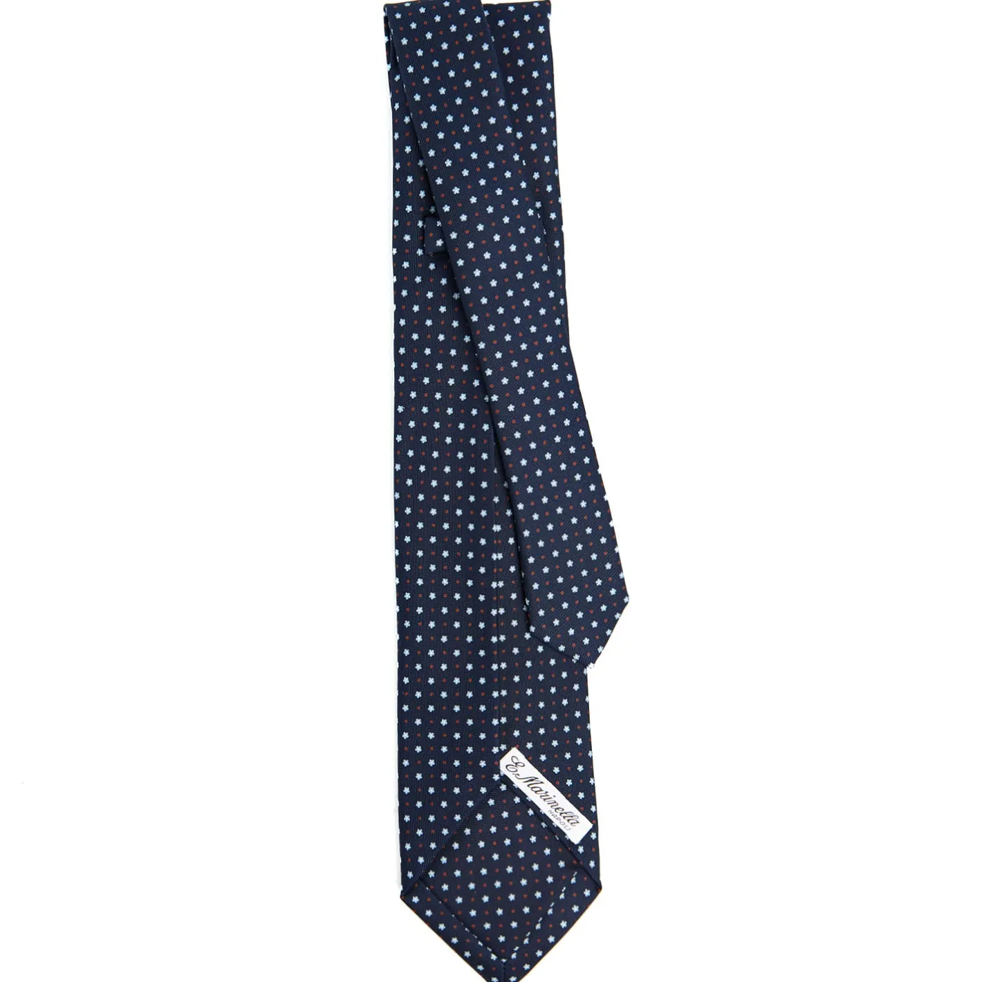 E.Marinella CRAVATTA SARTORIALE 9 PIEGHE IN SETA BLU SCURO Microfantasia fiore New