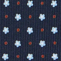 E.Marinella CRAVATTA SARTORIALE 9 PIEGHE IN SETA BLU SCURO Microfantasia fiore New