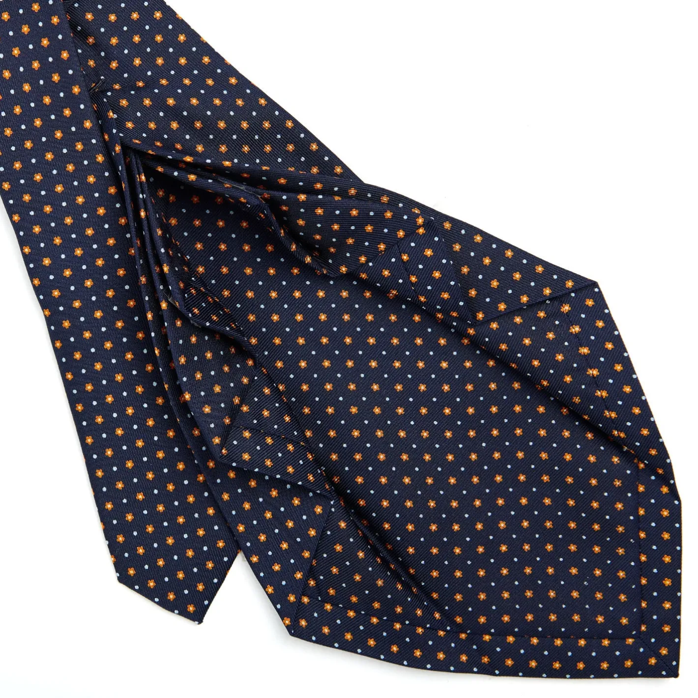 E.Marinella CRAVATTA SARTORIALE 9 PIEGHE IN SETA BLU SCURO Microfantasia fiore New