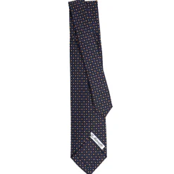 E.Marinella CRAVATTA SARTORIALE 9 PIEGHE IN SETA BLU SCURO Microfantasia fiore New