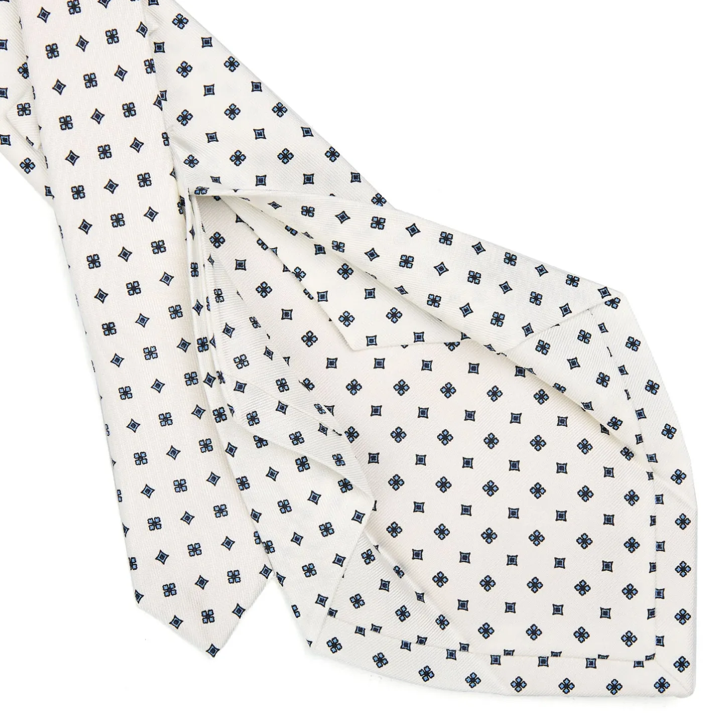 E.Marinella CRAVATTA SARTORIALE 5 PIEGHE IN SETA BIANCA Microfantasia fiore Clearance