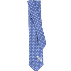 E.Marinella CRAVATTA SARTORIALE 9 PIEGHE IN SETA AZZURRO POLVERE Microfantasia fiore Clearance