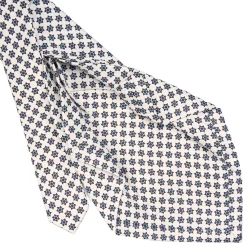 E.Marinella CRAVATTA SARTORIALE 7 PIEGHE IN SETA BIANCA Microfantasia fiore Clearance