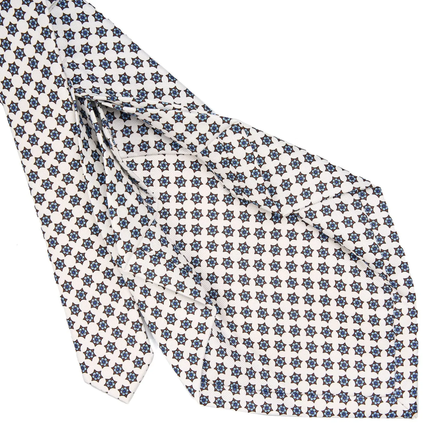 E.Marinella CRAVATTA SARTORIALE 7 PIEGHE IN SETA BIANCA Microfantasia fiore Clearance