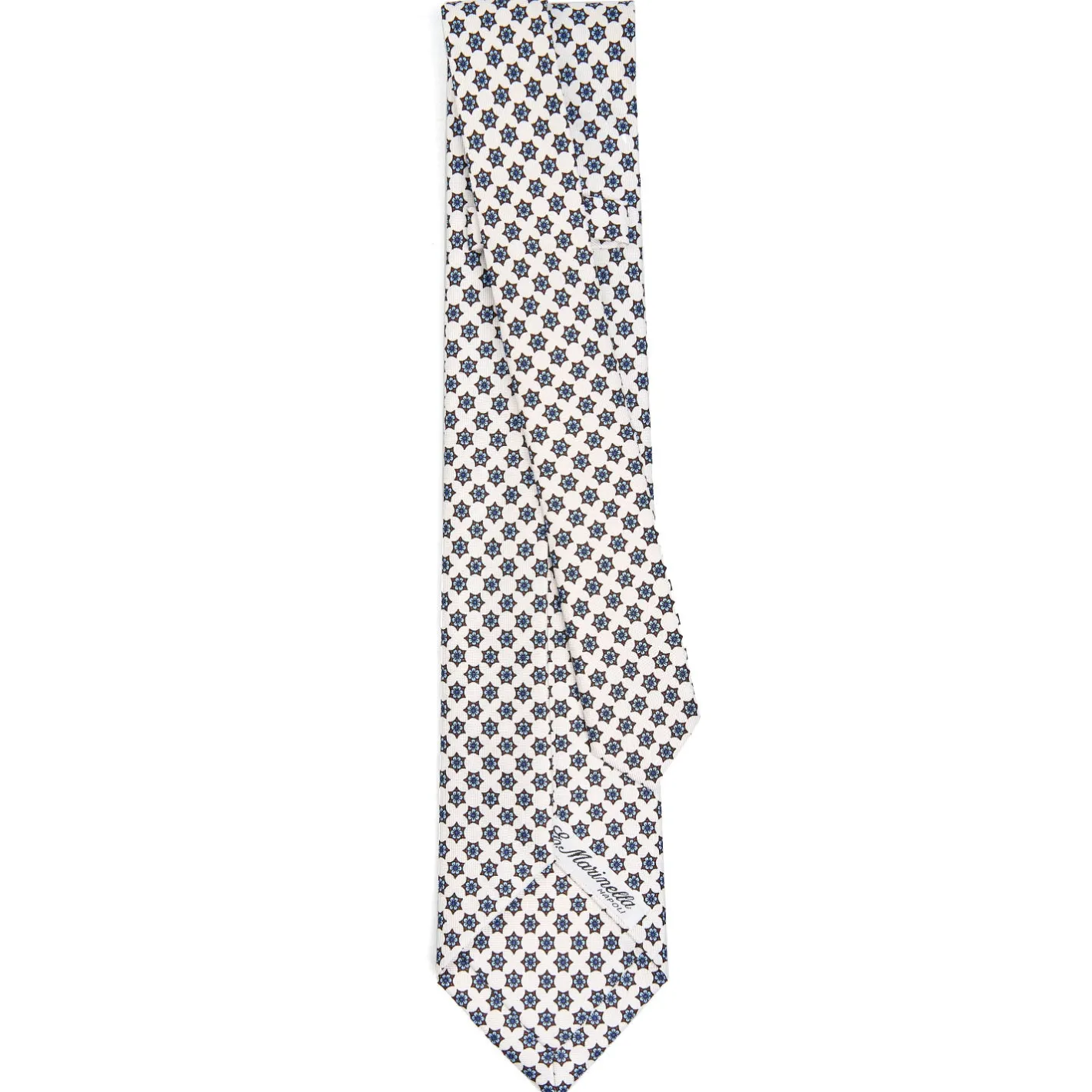 E.Marinella CRAVATTA SARTORIALE 7 PIEGHE IN SETA BIANCA Microfantasia fiore Clearance