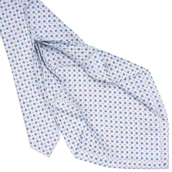 E.Marinella CRAVATTA SARTORIALE 7 PIEGHE IN SETA BIANCA Microfantasia fiore Outlet