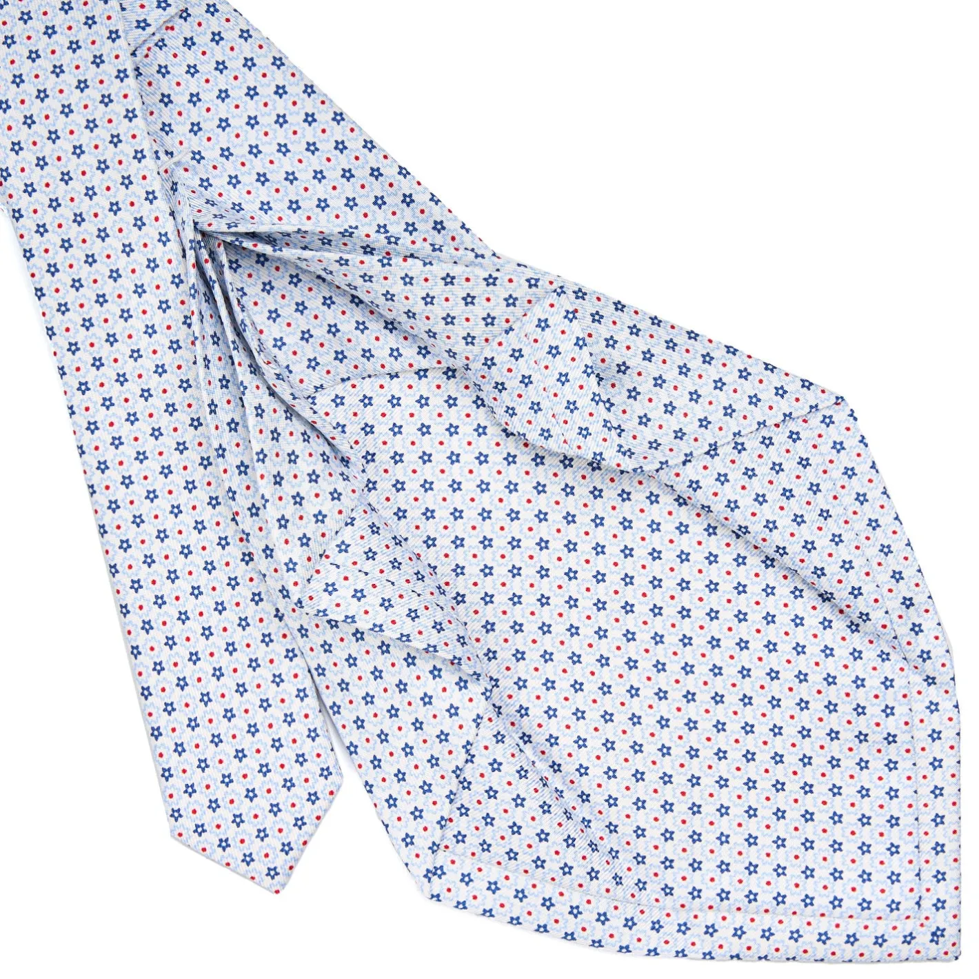 E.Marinella CRAVATTA SARTORIALE 7 PIEGHE IN SETA BIANCA Microfantasia fiore Outlet