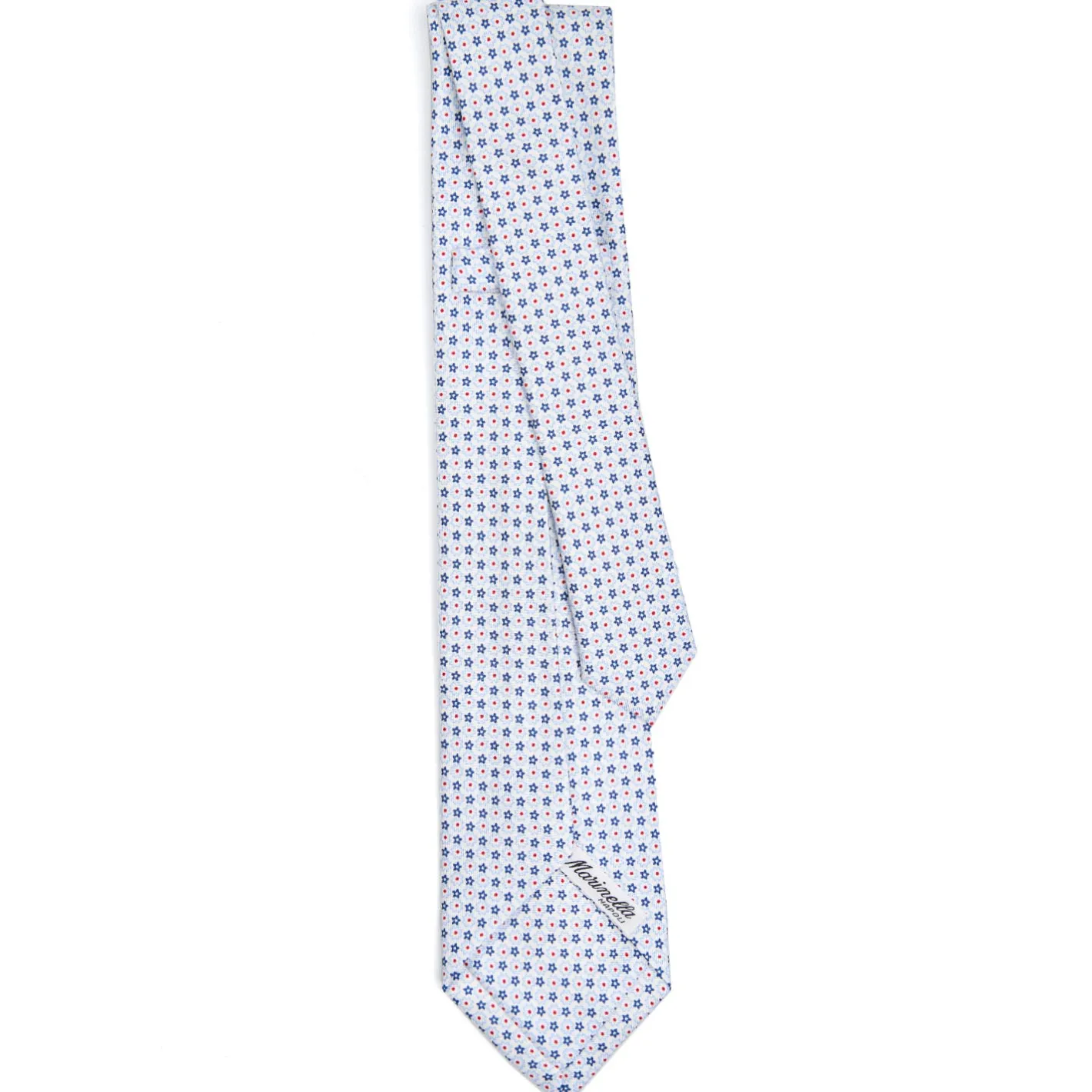 E.Marinella CRAVATTA SARTORIALE 7 PIEGHE IN SETA BIANCA Microfantasia fiore Outlet