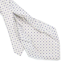 E.Marinella CRAVATTA SARTORIALE 9 PIEGHE IN SETA BIANCA Microfantasia fiore Clearance