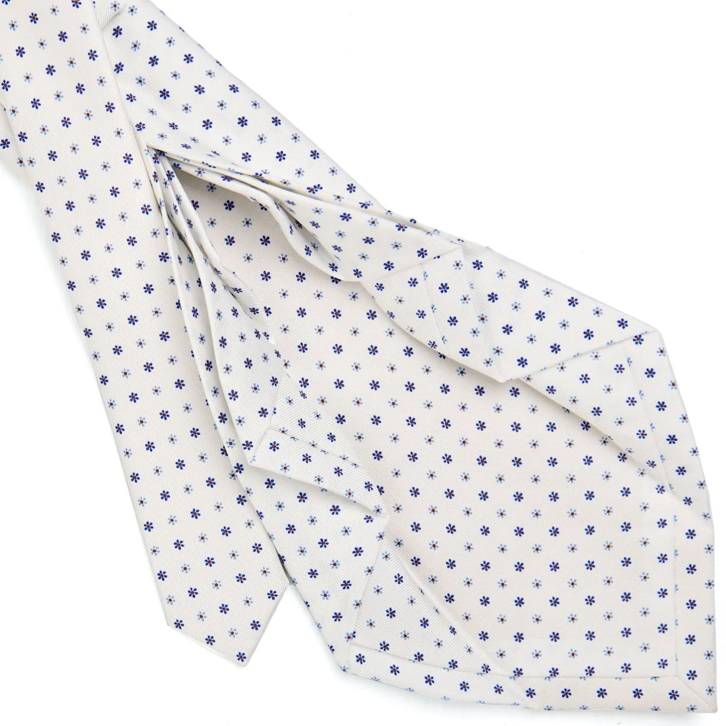 E.Marinella CRAVATTA SARTORIALE 9 PIEGHE IN SETA BIANCA Microfantasia fiore Clearance