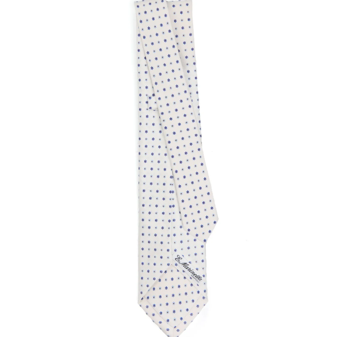 E.Marinella CRAVATTA SARTORIALE 9 PIEGHE IN SETA BIANCA Microfantasia fiore Clearance