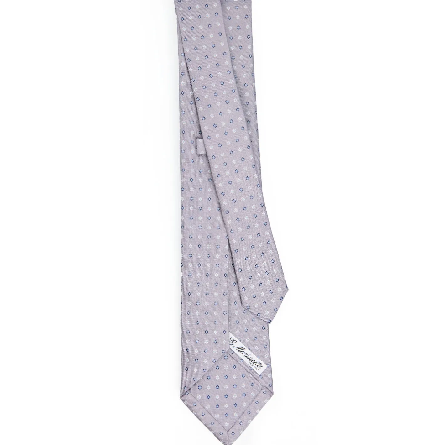 E.Marinella CRAVATTA SARTORIALE 7 PIEGHE IN SETA GRIGIO CHIARO Microfantasia fiore Hot