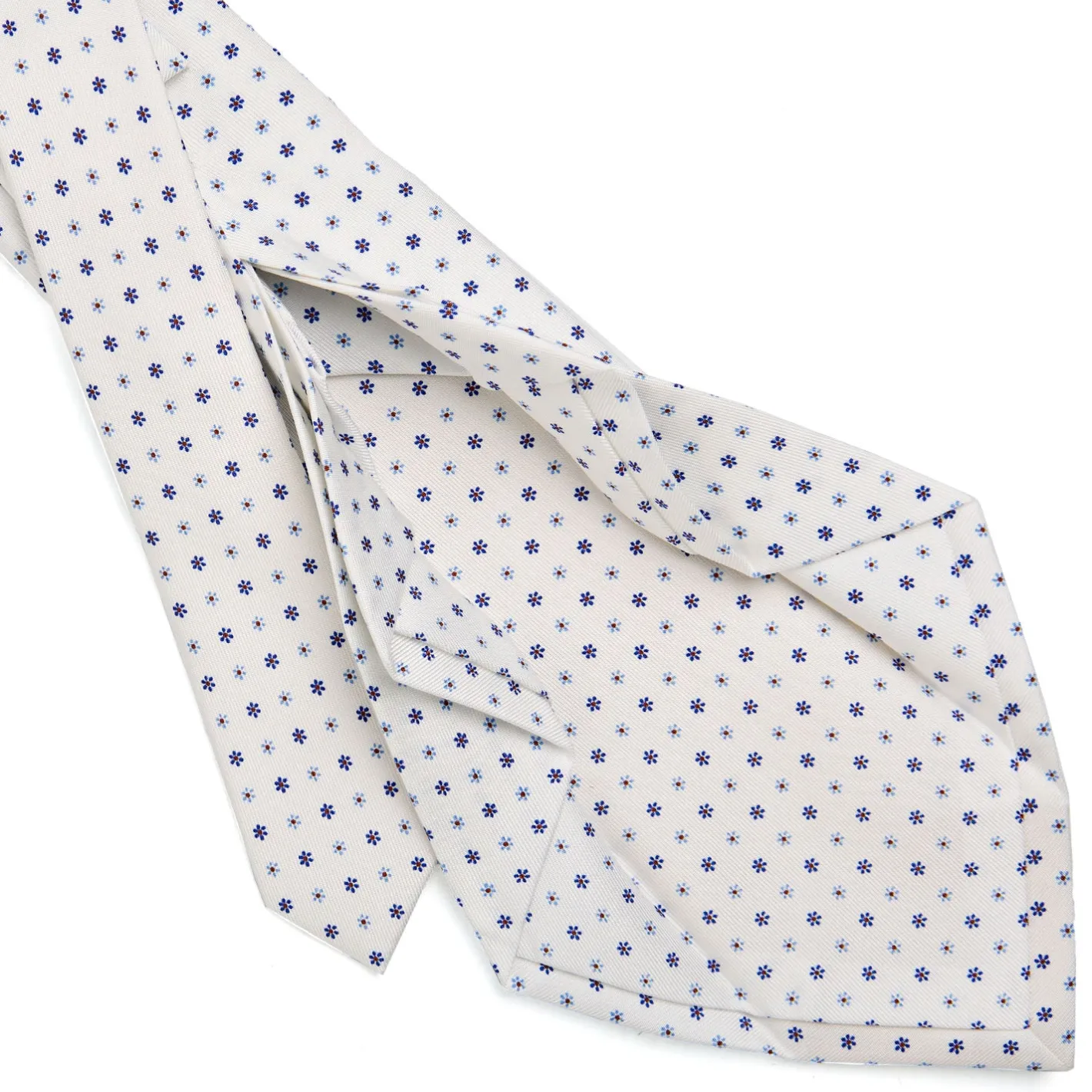 E.Marinella CRAVATTA SARTORIALE 7 PIEGHE IN SETA BIANCA Microfantasia fiore Discount