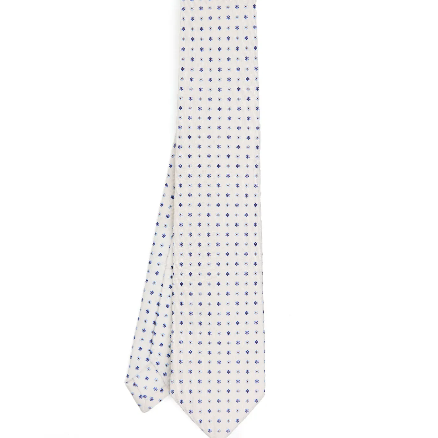 E.Marinella CRAVATTA SARTORIALE 7 PIEGHE IN SETA BIANCA Microfantasia fiore Discount
