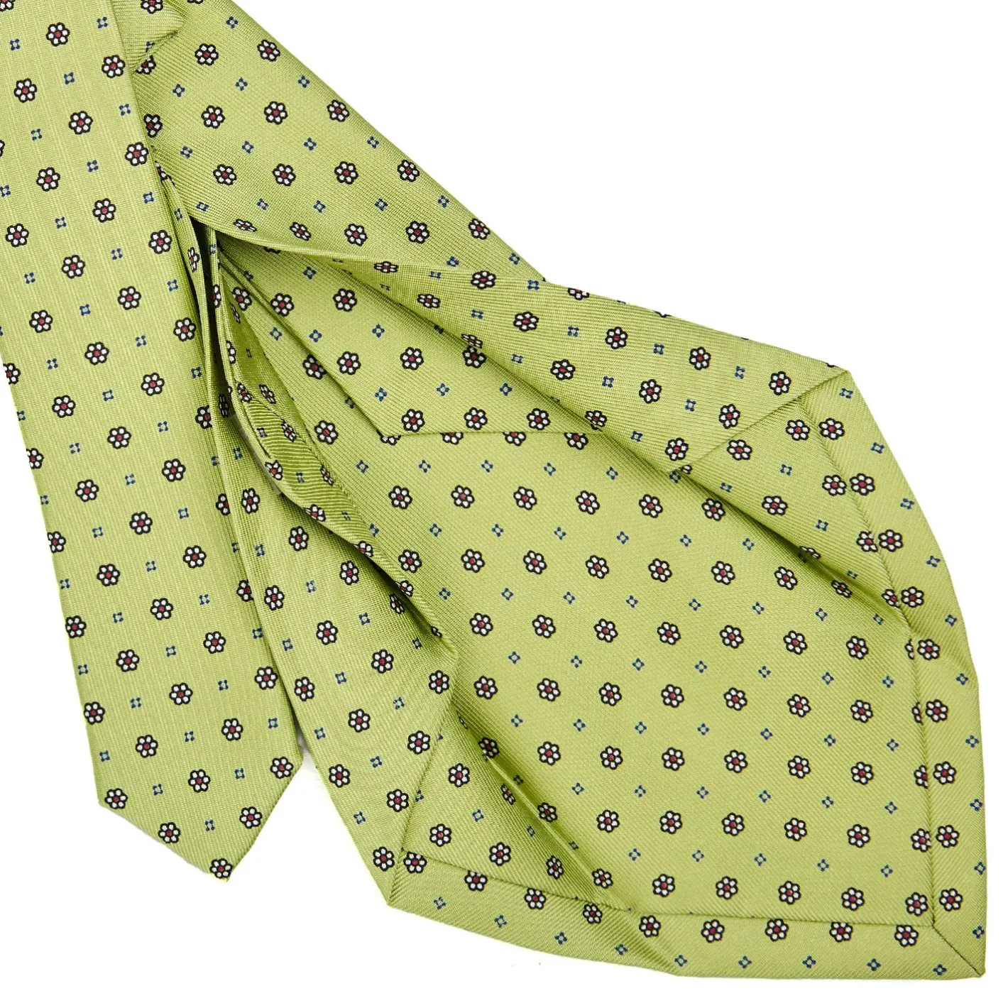 E.Marinella CRAVATTA SARTORIALE 5 PIEGHE IN SETA VERDE CHIARO Microfantasia fiore Sale