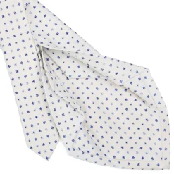 E.Marinella CRAVATTA SARTORIALE 5 PIEGHE IN SETA BIANCA Microfantasia fiore Clearance