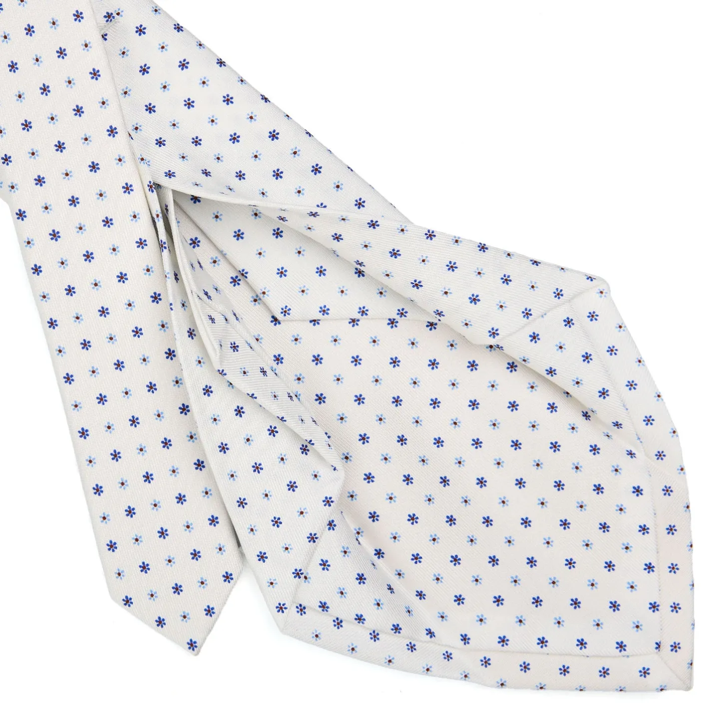 E.Marinella CRAVATTA SARTORIALE 5 PIEGHE IN SETA BIANCA Microfantasia fiore Clearance