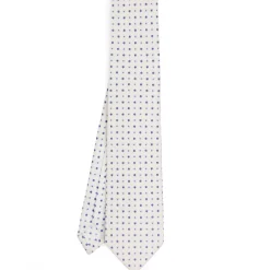 E.Marinella CRAVATTA SARTORIALE 5 PIEGHE IN SETA BIANCA Microfantasia fiore Clearance