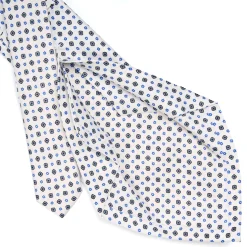 E.Marinella CRAVATTA SARTORIALE 5 PIEGHE IN SETA BIANCA Microfantasia fiore Outlet