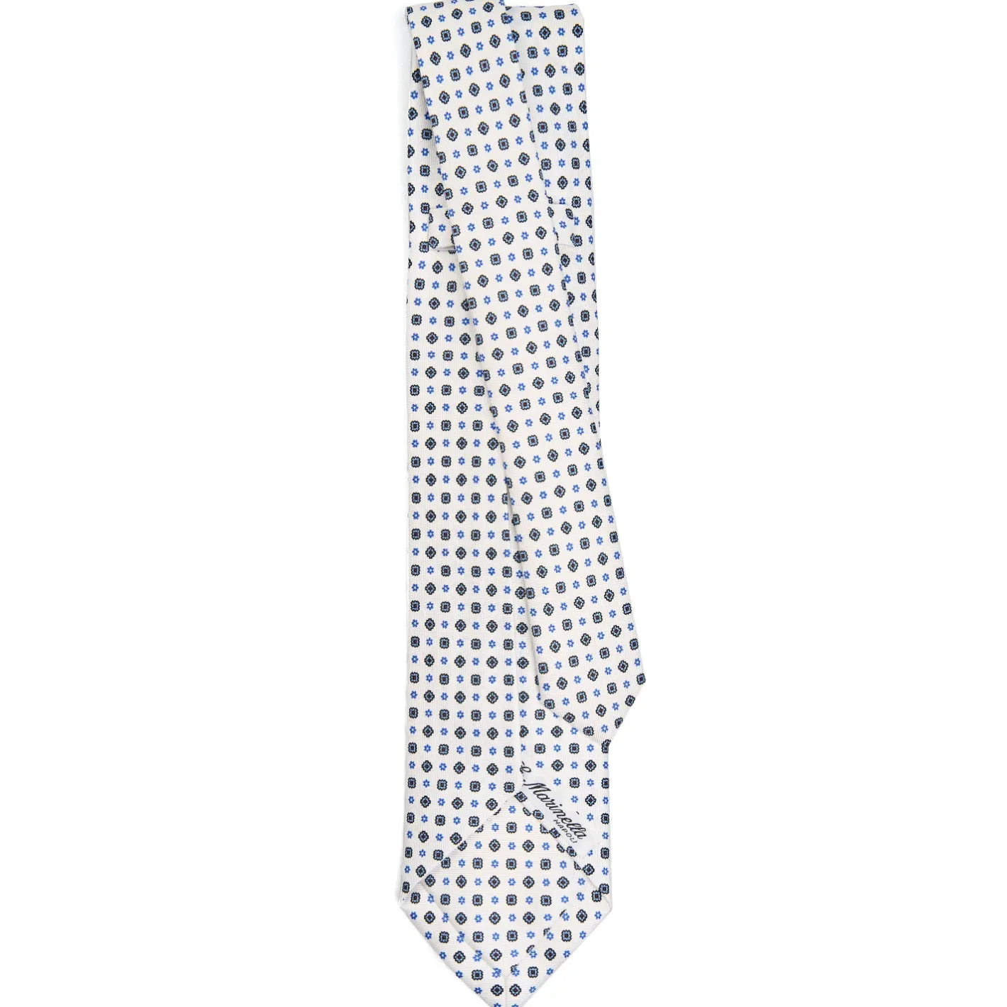 E.Marinella CRAVATTA SARTORIALE 9 PIEGHE IN SETA BIANCA Microfantasia fiore Clearance
