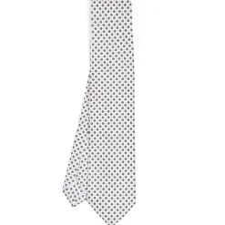 E.Marinella CRAVATTA SARTORIALE 5 PIEGHE IN SETA BIANCA Microfantasia fiore Clearance
