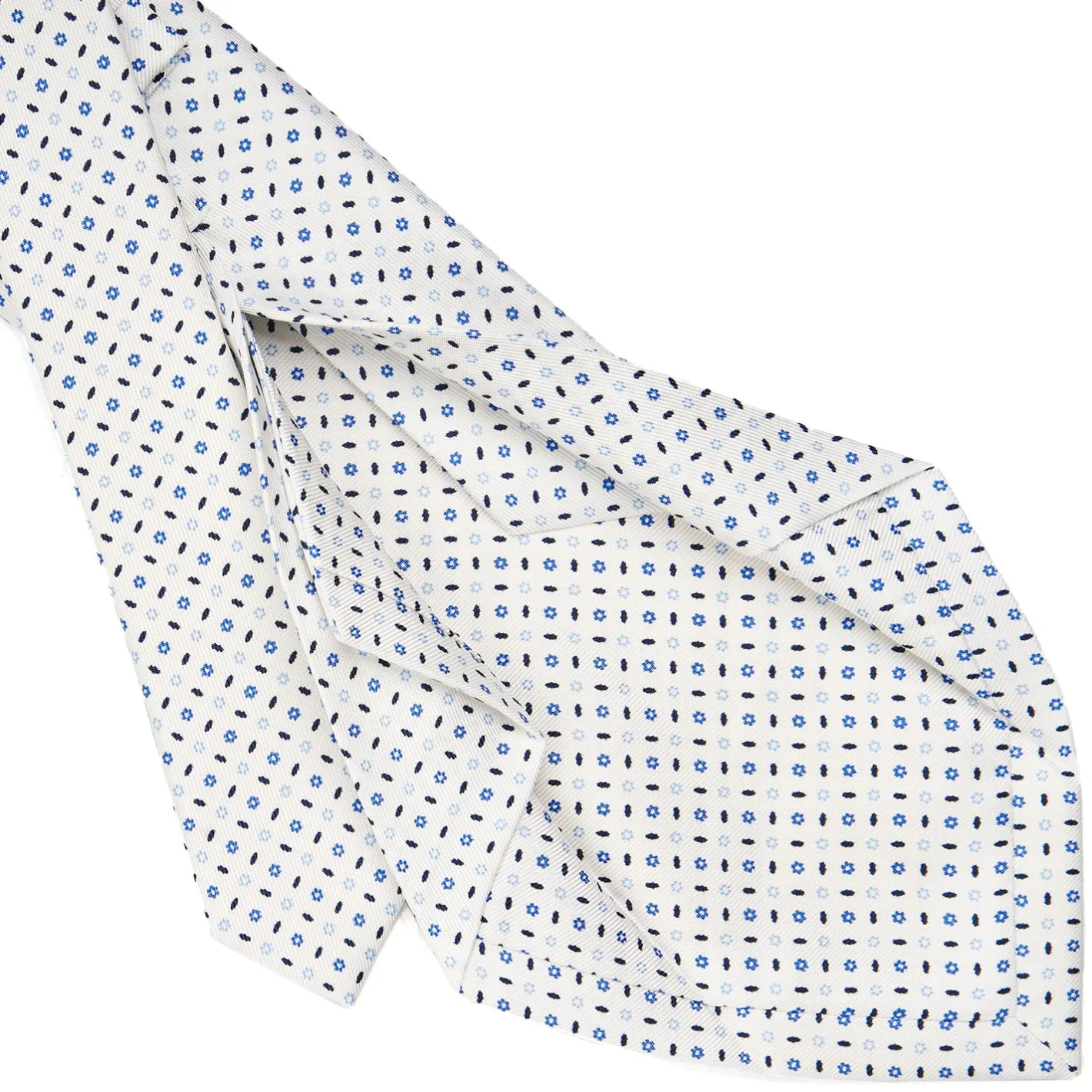 E.Marinella CRAVATTA SARTORIALE 5 PIEGHE IN SETA BIANCA Microfantasia fiore Online