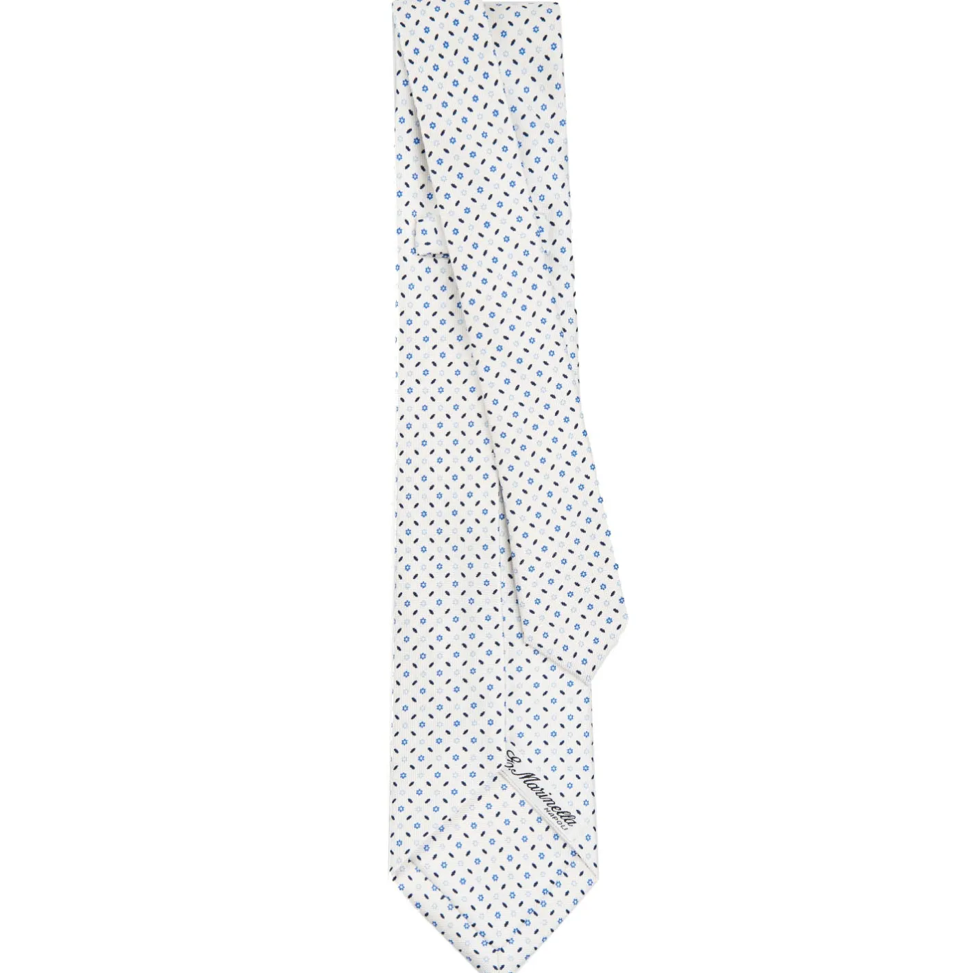 E.Marinella CRAVATTA SARTORIALE 5 PIEGHE IN SETA BIANCA Microfantasia fiore Online
