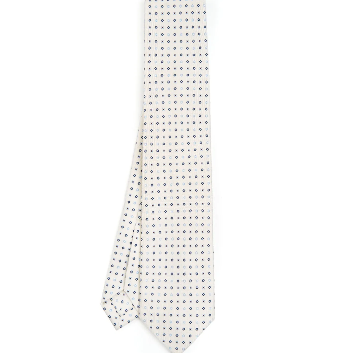 E.Marinella CRAVATTA SARTORIALE 7 PIEGHE IN SETA BIANCA Microfantasia fiore Online