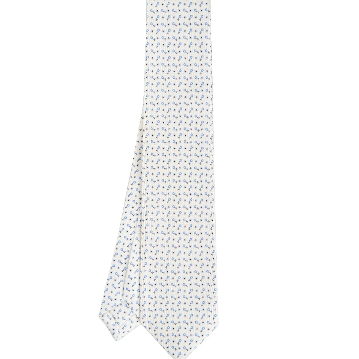E.Marinella CRAVATTA SARTORIALE 5 PIEGHE IN SETA BIANCA Microfantasia fiore Online