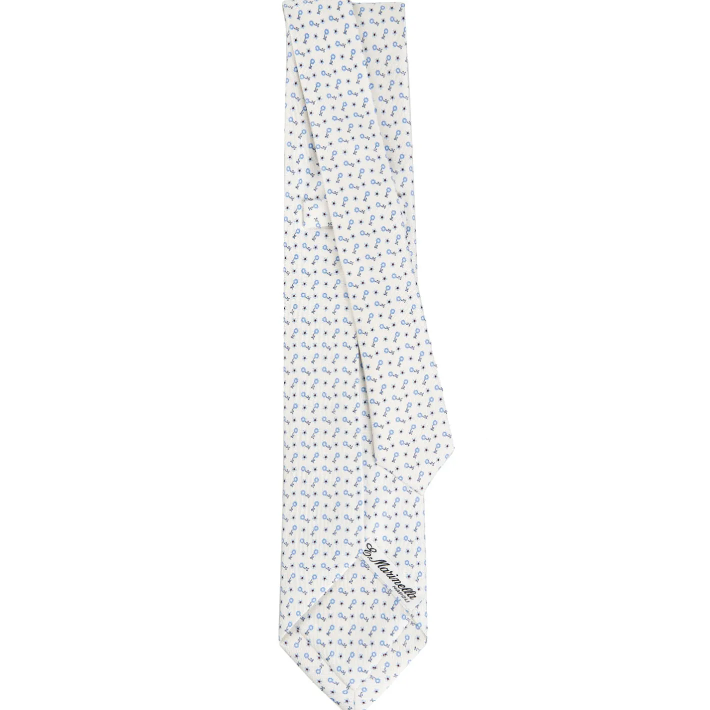 E.Marinella CRAVATTA SARTORIALE 5 PIEGHE IN SETA BIANCA Microfantasia fiore Online