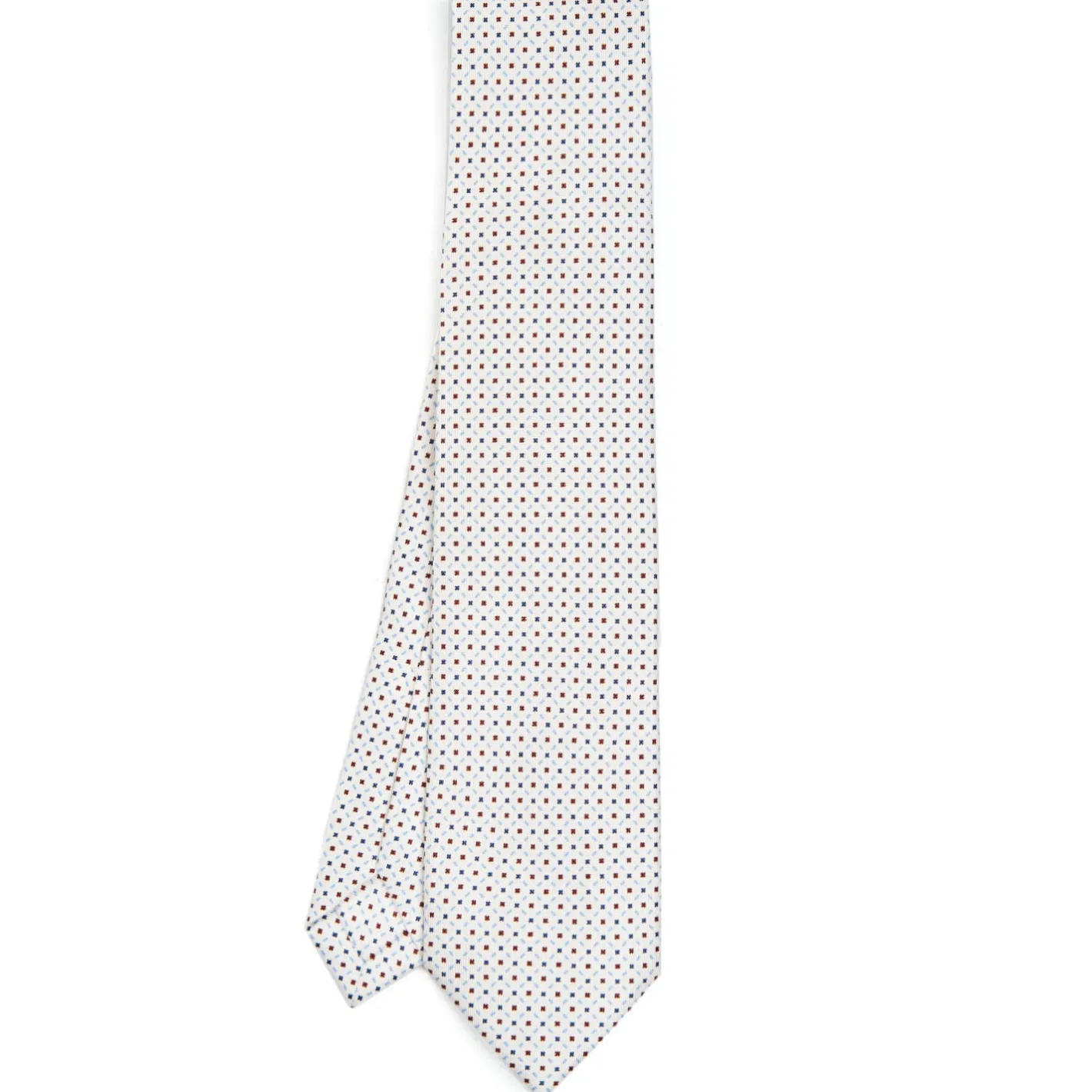 E.Marinella CRAVATTA SARTORIALE 7 PIEGHE IN SETA BIANCA Microfantasia fiore Clearance