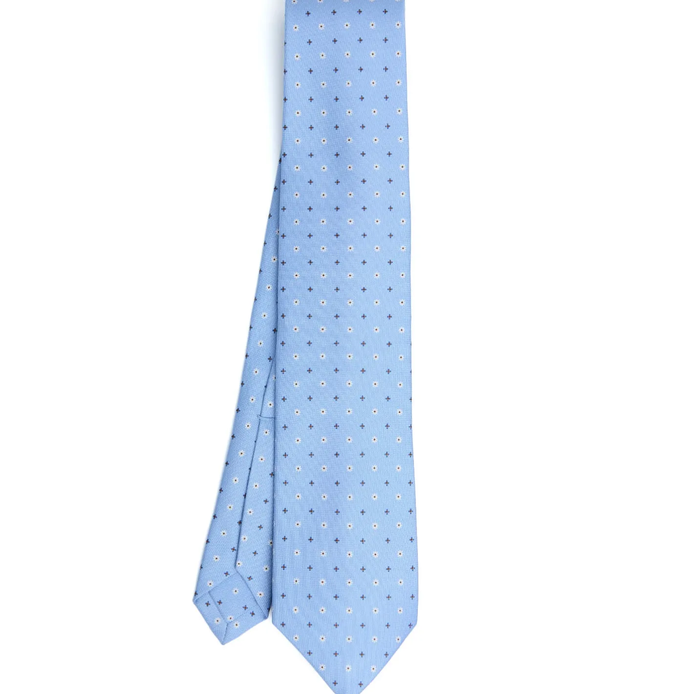 E.Marinella CRAVATTA SARTORIALE 5 PIEGHE IN SETA AZZURRA Microfantasia fiore Sale